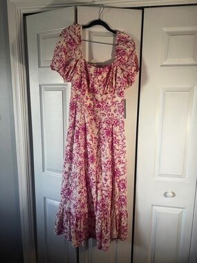 London Times Cream Maxi Dress with Pink Floral Print
